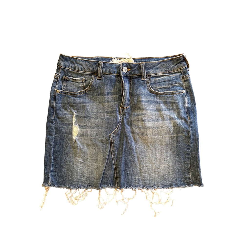 Altar'd State Distressed Denim Mini Skirt Sz Small Raw Frayed Hem Boho Festival